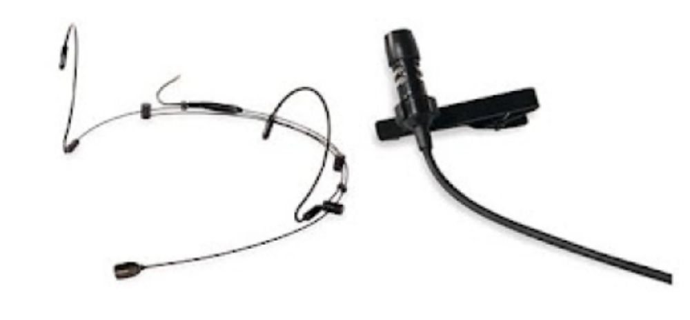 Examples of headset and lapel condenser microphones